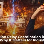 Protection relay coordination in industrial power system with electrical fault and circuit breaker