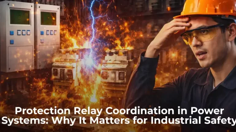 Protection relay coordination in industrial power system with electrical fault and circuit breaker