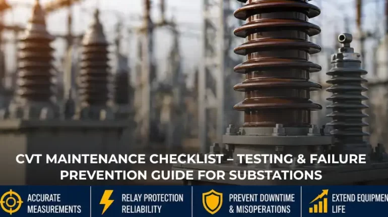 Capacitor Voltage Transformer maintenance in substation showing CVT equipment and insulators