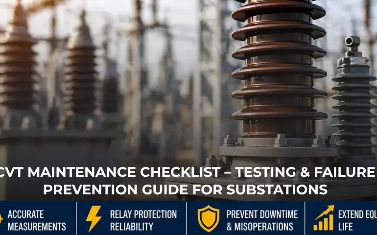 Capacitor Voltage Transformer maintenance in substation showing CVT equipment and insulators