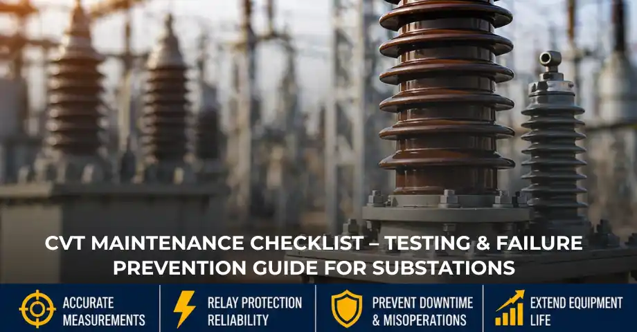 Capacitor Voltage Transformer maintenance in substation showing CVT equipment and insulators