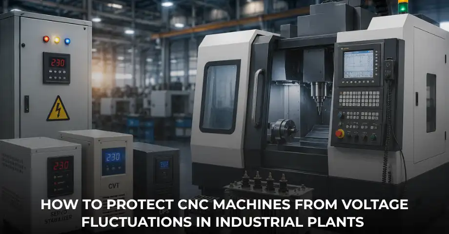 CNC machine voltage protection system in industrial manufacturing plant