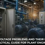 Industrial voltage fluctuation in factory with motors and control panel system