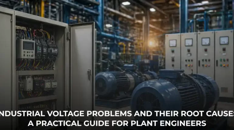Industrial voltage fluctuation in factory with motors and control panel system