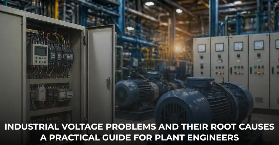 Industrial voltage fluctuation in factory with motors and control panel system