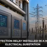 Distance protection relay installed in a high-voltage electrical substation