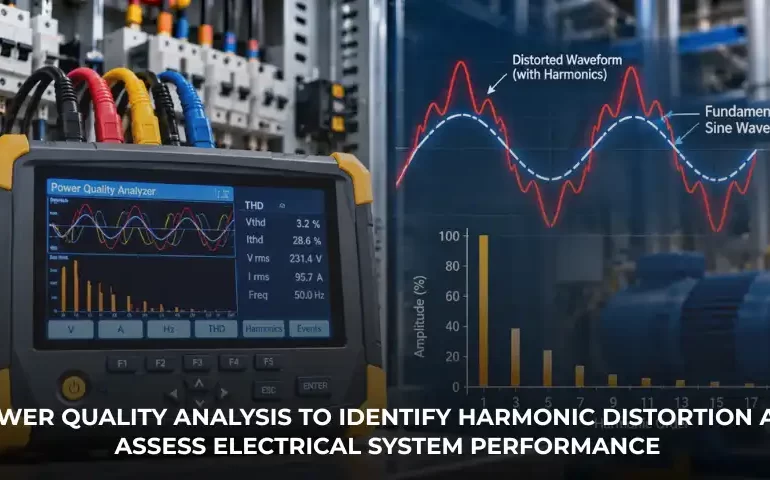 Total harmonic distortion measurement using a power quality analyser and harmonic waveform analysis